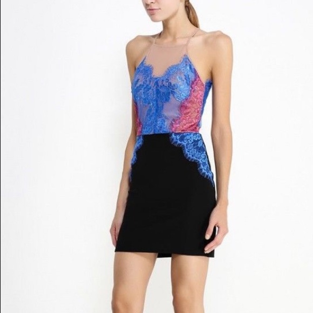 Topshop Blue & Pink Lace Bodycon Dress